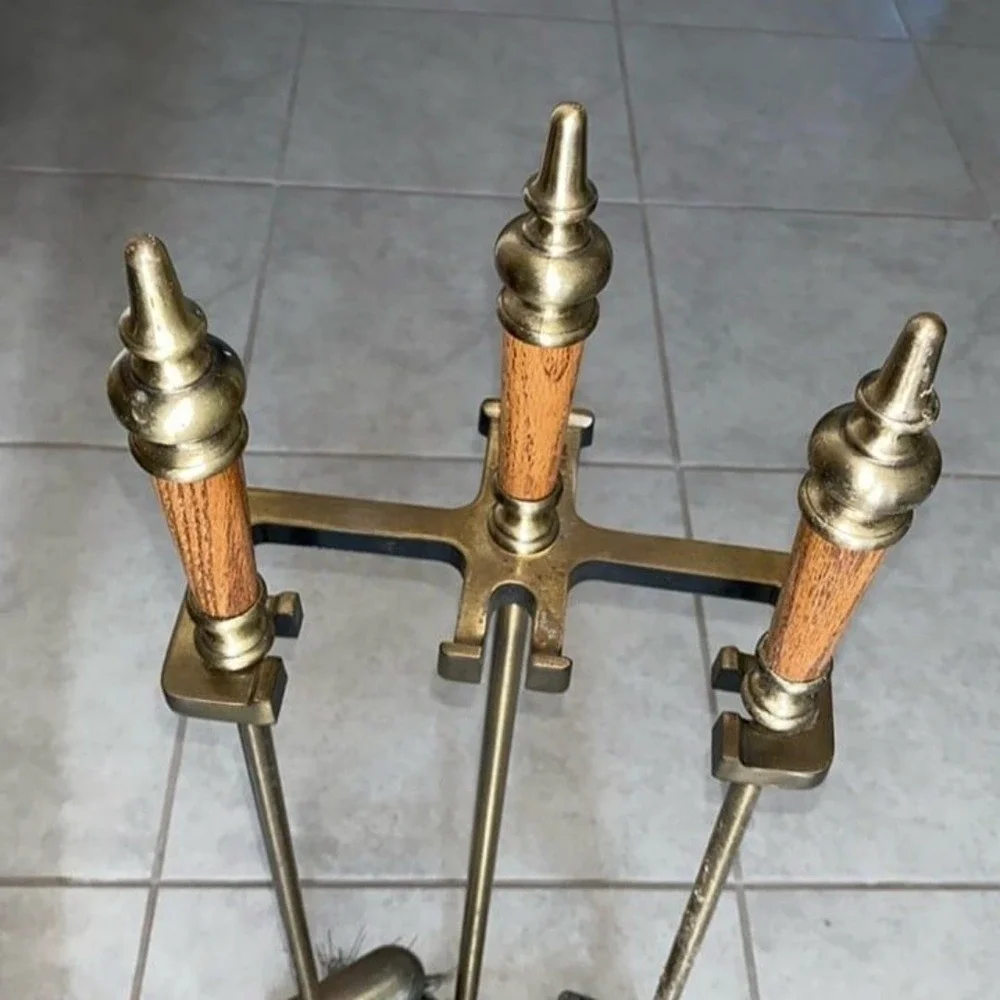 Gorgeous Vintage 3-Piece FIREPLACE TOOL Set Shovel, Base, and Brush